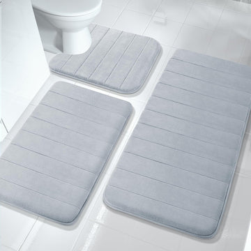 Bathroom Mat Set 3 Pcs Memory Foam Absorbent & Non-Slip Gray 44.1 "X24"+ 31.5 "X19.8"